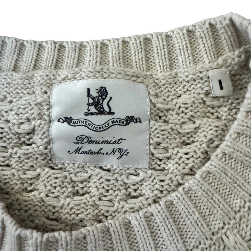 Denimist American Flag Cable Knit Sweater Oatmeal Cream Preppy Patriotic USA J32 - Picture 7 of 9